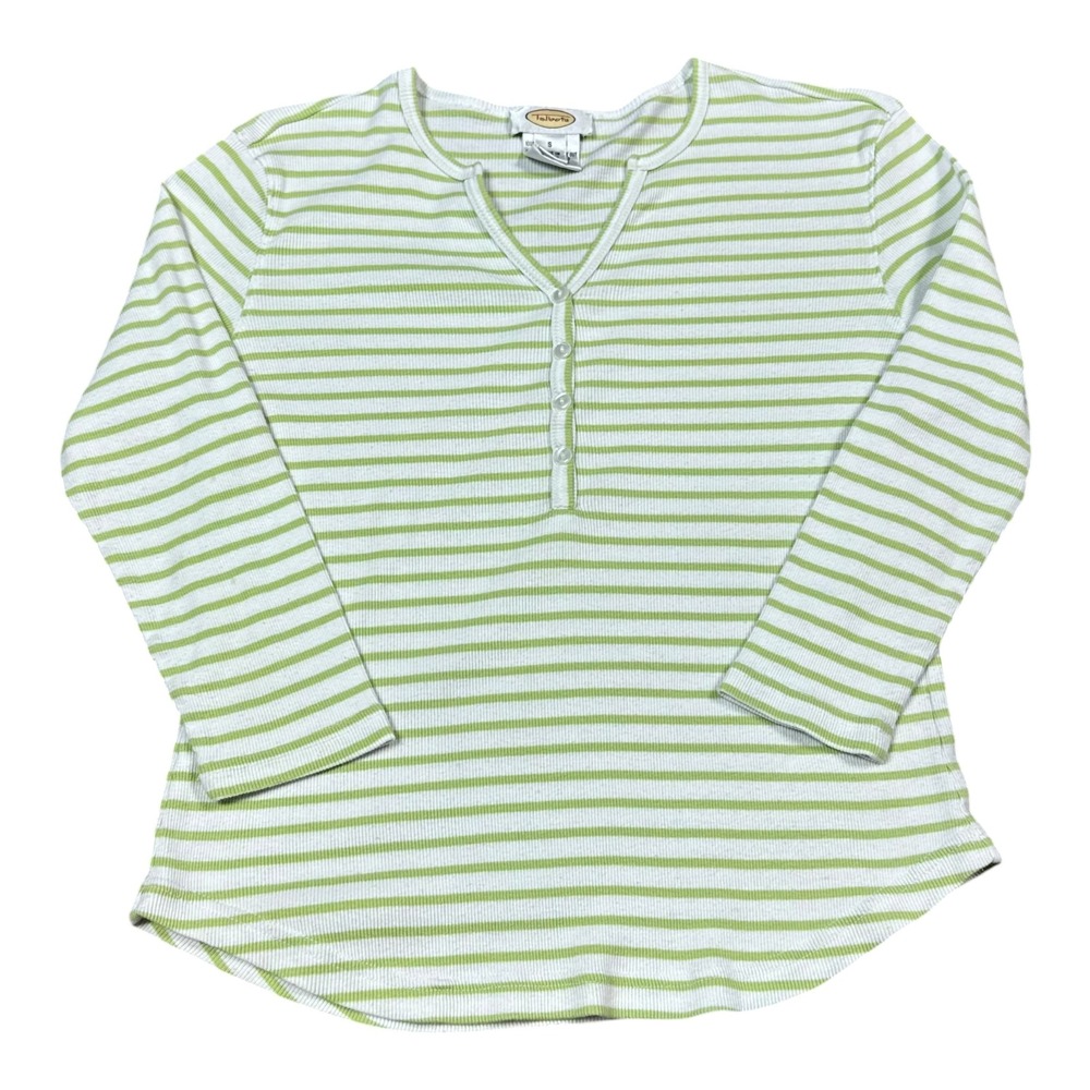 Vintage 2000s Talbots White Green Striped Cotton Long Sleeve Shirt Women's Small